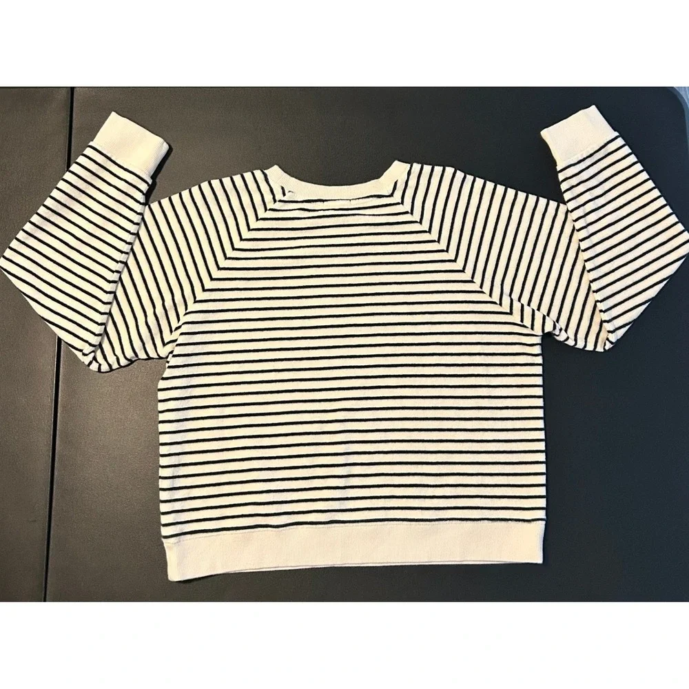 Rails Theron Sailor Stripe Terry Towel Sweatshirt Ivory Navy Blue Medium 1473